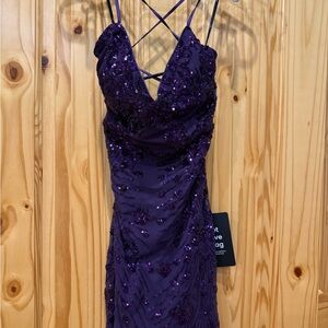 Lulu's Deep Purple Backless Sequin Dress